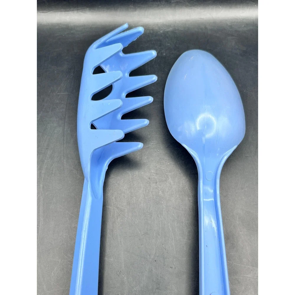 Vtg Tailor Made‎ Blue Plastic Nylon Pasta Server Serving Spoon Set USA Made